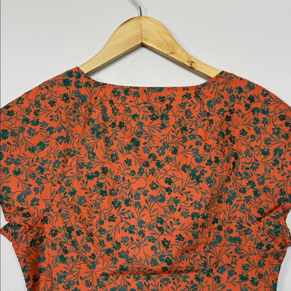 Madewell Amari Twist Detail Shirt Sunset Haze Orange Green Size 4 V Neck - Picture 11 of 15